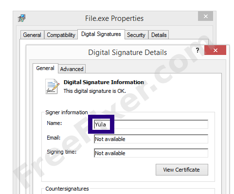 Screenshot of the Yula certificate