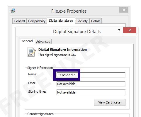 Screenshot of the ZenSearch certificate