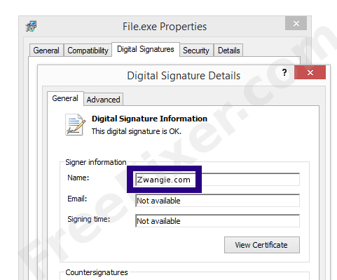 Screenshot of the Zwangie.com certificate