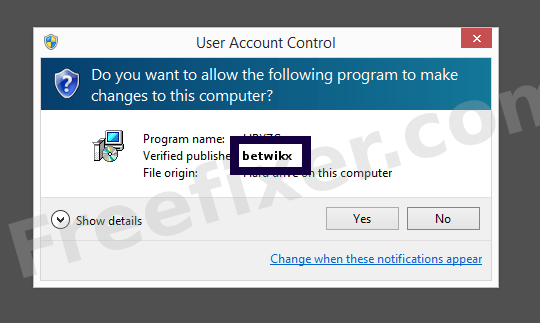 Screenshot where betwikx appears as the verified publisher in the UAC dialog