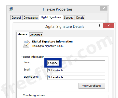 Screenshot of the boonty certificate