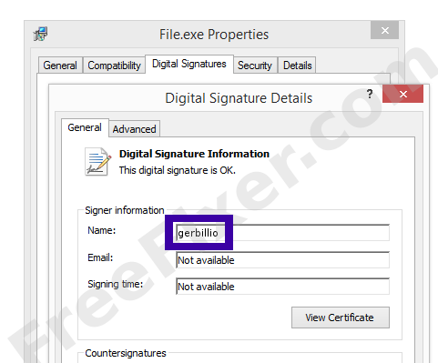 Screenshot of the gerbillio certificate