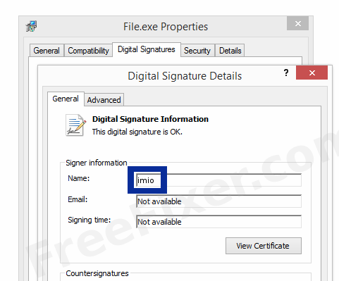 Screenshot of the imio certificate