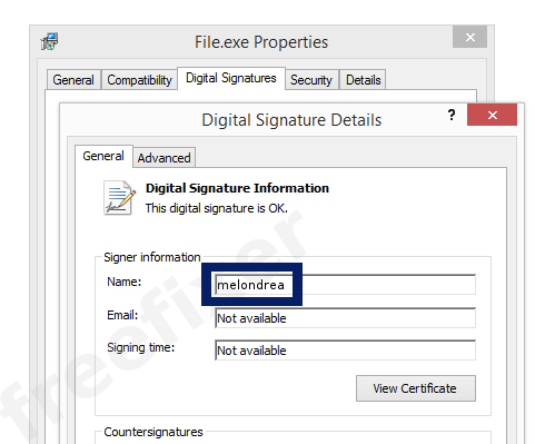 Screenshot of the melondrea certificate