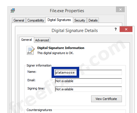 Screenshot of the platamoose certificate