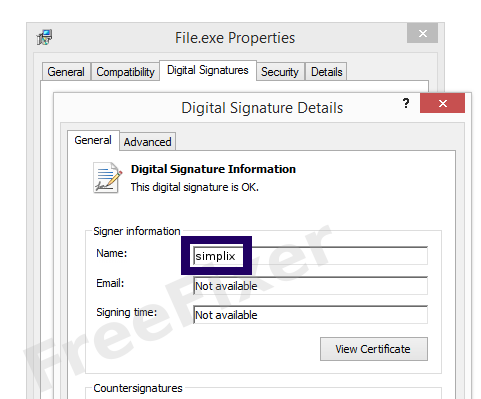 Screenshot of the simplix certificate