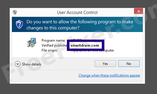 Screenshot where smartdraw.com appears as the verified publisher in the UAC dialog