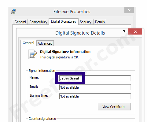 Screenshot of the veberGreat certificate