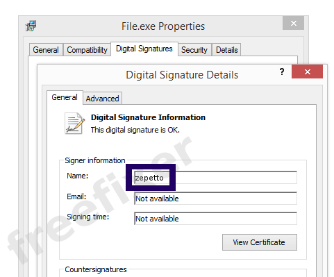 Screenshot of the zepetto certificate