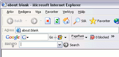 The image shows Internet Explorer with the  
Google and Zango Toolbar.