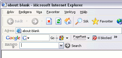 The image shows Internet Explorer with the  
Google and Zango Toolbar.